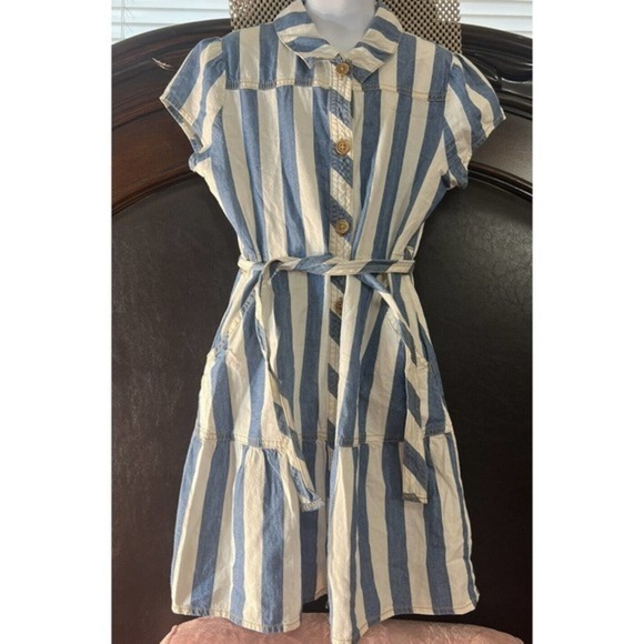 Wonder Nation Striped Girls Dress Size M Buttons Down Front W/Matching‎ Belt - Picture 1 of 10